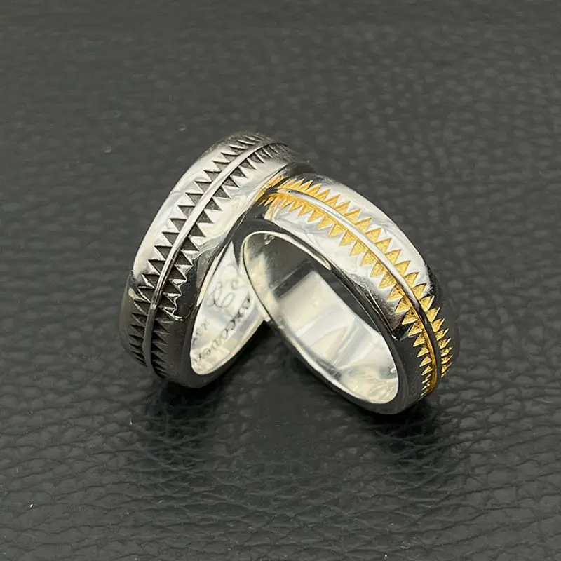 

Винтажное кольцо из стерлингового серебра 925 пробы с пилообразным зубом Teng между золотыми мужчинами и женщинами