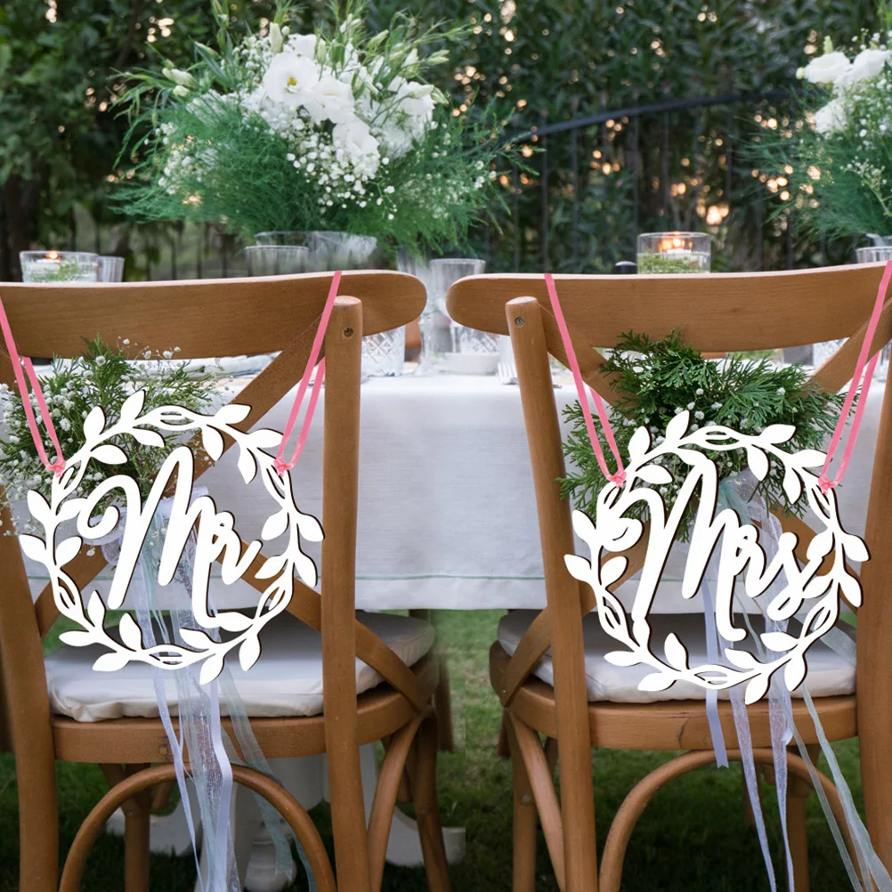 

2 Pcs This Chair Logo Decorative Wooden Sign Decorations Wedding Pendant Silver Pu Signs