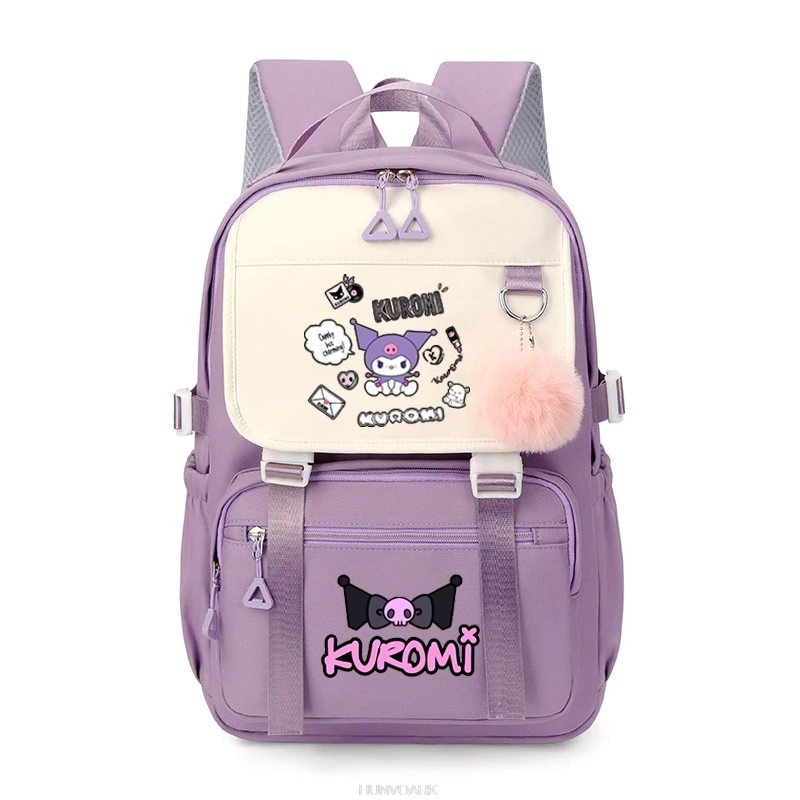 Purple Kuromi Backpack Female Travel Multi-pocket Bag Laptop Schoolbag for Teens Girls Capacity Bookbag Outdoor Mochila