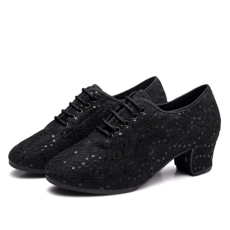 Zapatos de baile latino con lentejuelas para mujer, zapatos de salón, Tango, Salsa, Oxford, para profesora, negro y blanco, zapatos de baile para