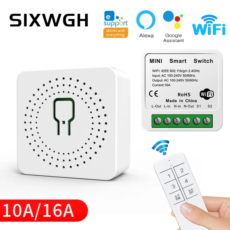 

Умный переключатель eWeLink Wi-Fi 16A Mini Smart Switch Управление через приложение Таймер-переключатель Поддержка нескольких голосовых управлений с Alexa Google