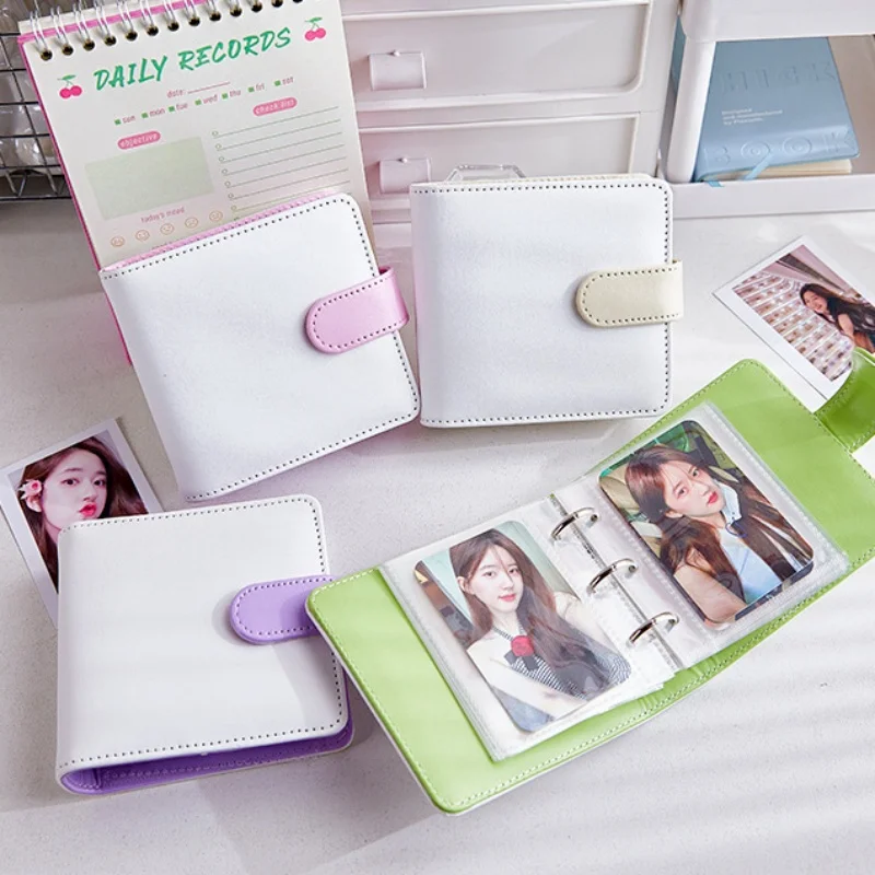 Mini Candy Color Pu Leather Kpop Photocards Binder Collect Book 3inch Card Storage Idol Card Photo Album Holder Book Stationery