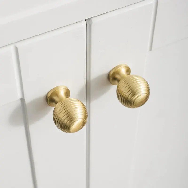 Solid Brass Light Luxury Cabinet Handles Modern Copper Drawer Dresser Round Knobs Elegant Wardrobe Pulls Furniture Hardware