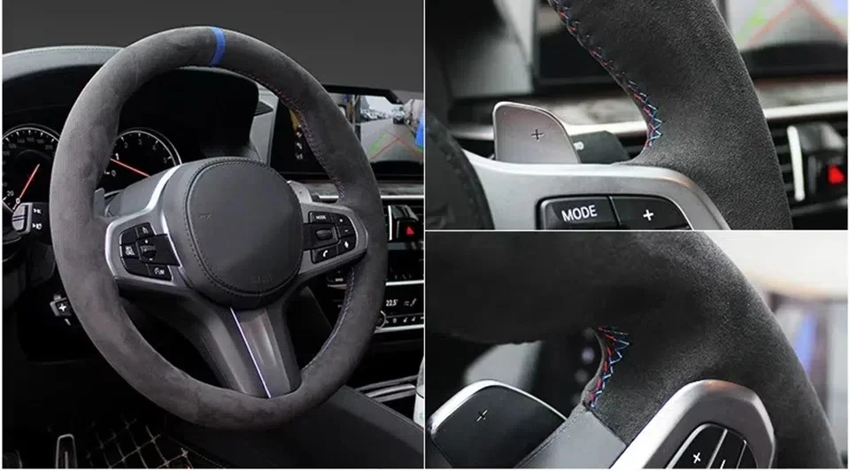 Handgenähter Lenkradbezug aus weichem Wildleder für BMW M Sport G30 G31 G32 G20 G21 G14 G15 G16 X3 G01 X4 G02 X5 G05 – Detail 1