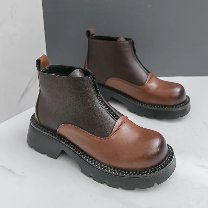 

High Quality Leather Boots Man Large Size 38-46 Zipper Men Ankle Boots Platform Working Shoes For Men Derby Shoes botas de cuero