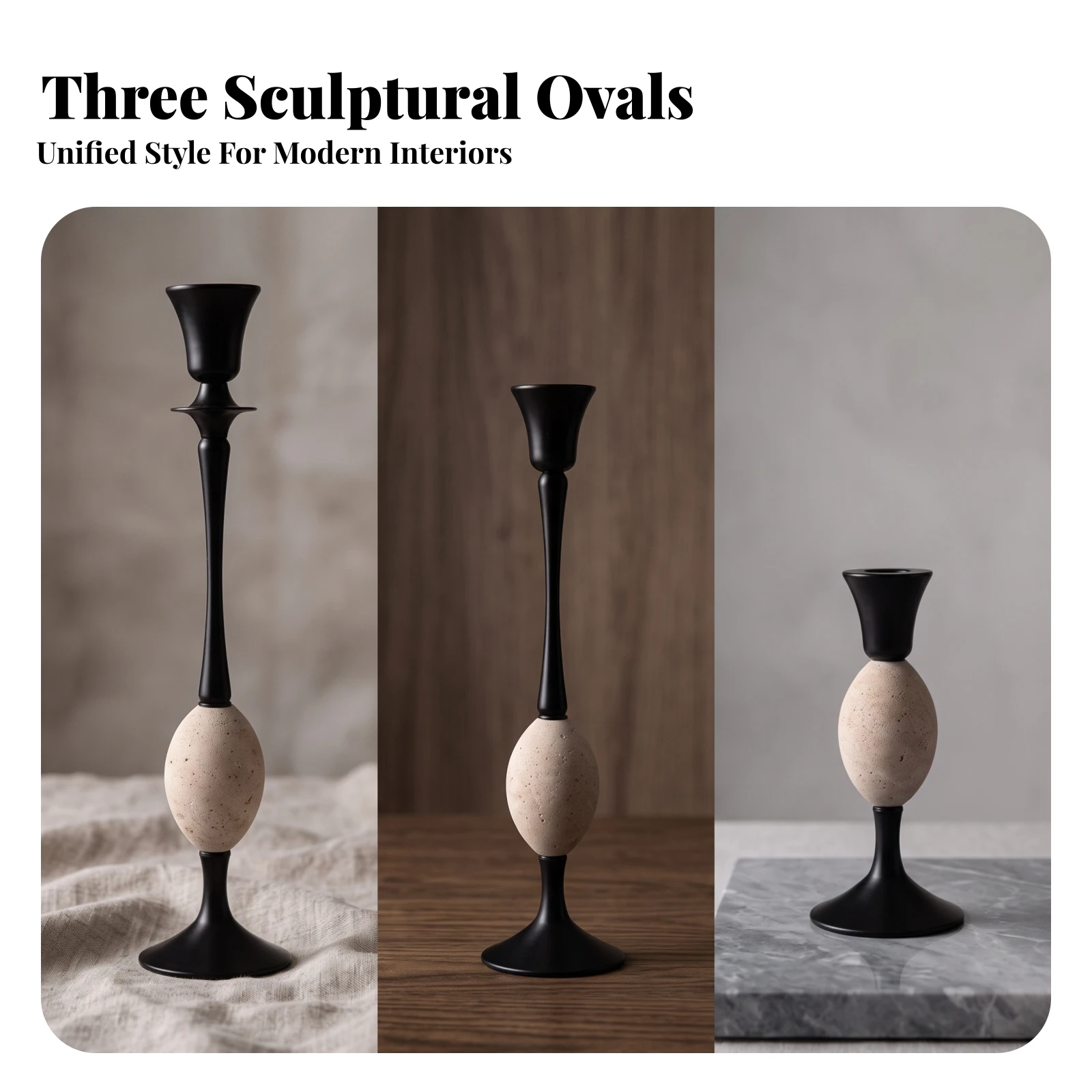 Candlestick Holder with Stone Center Elegant Candlestick Holder Candle Stand Tabletop Candles Timeless for Minimalists, Mantel