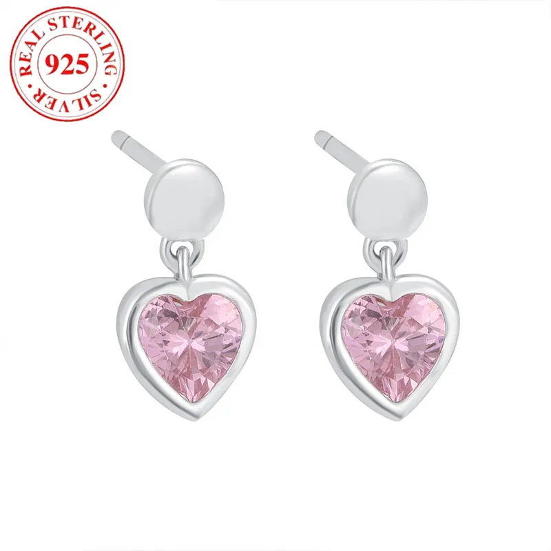 

925 Sterling Silver Pink Diamond Heart Women's Earrings Hypoallergenic Suitable for Women's Party Elegant Fine Jewelry Gifts