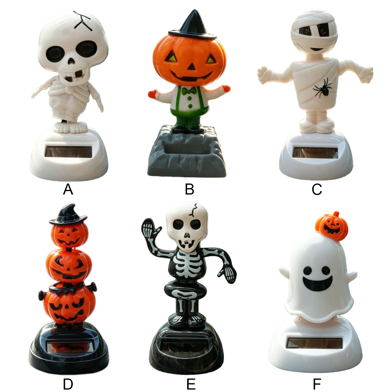 Creative Skeleton Skull Car Ornament Decoration Solar Energy Bobble Head Halloween Props Toys Car Interior Dashboard Decor