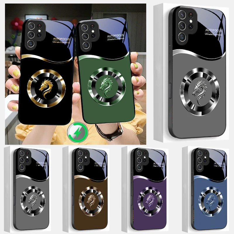 

Black Gold Dragon Head Suitable For Samsung Galaxy S25 Ultra S20 FE S21 S22+ S23 Plus S24 S26 Edge magnetism Glass Phone Casee