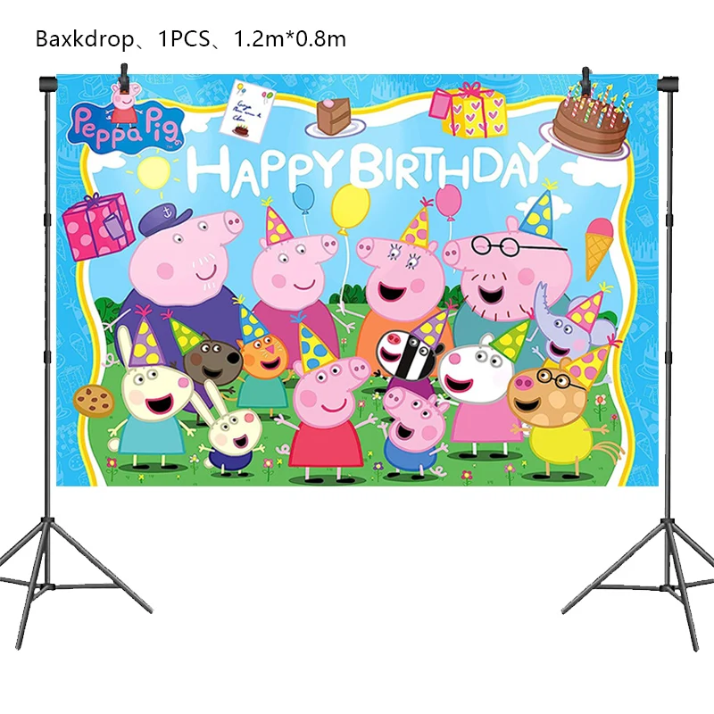 Peppa Pig Birthday Party Decoration Aluminum Foil Balloon For Kid Event Supplies Disposable Tableware Banner Backdrop Gift