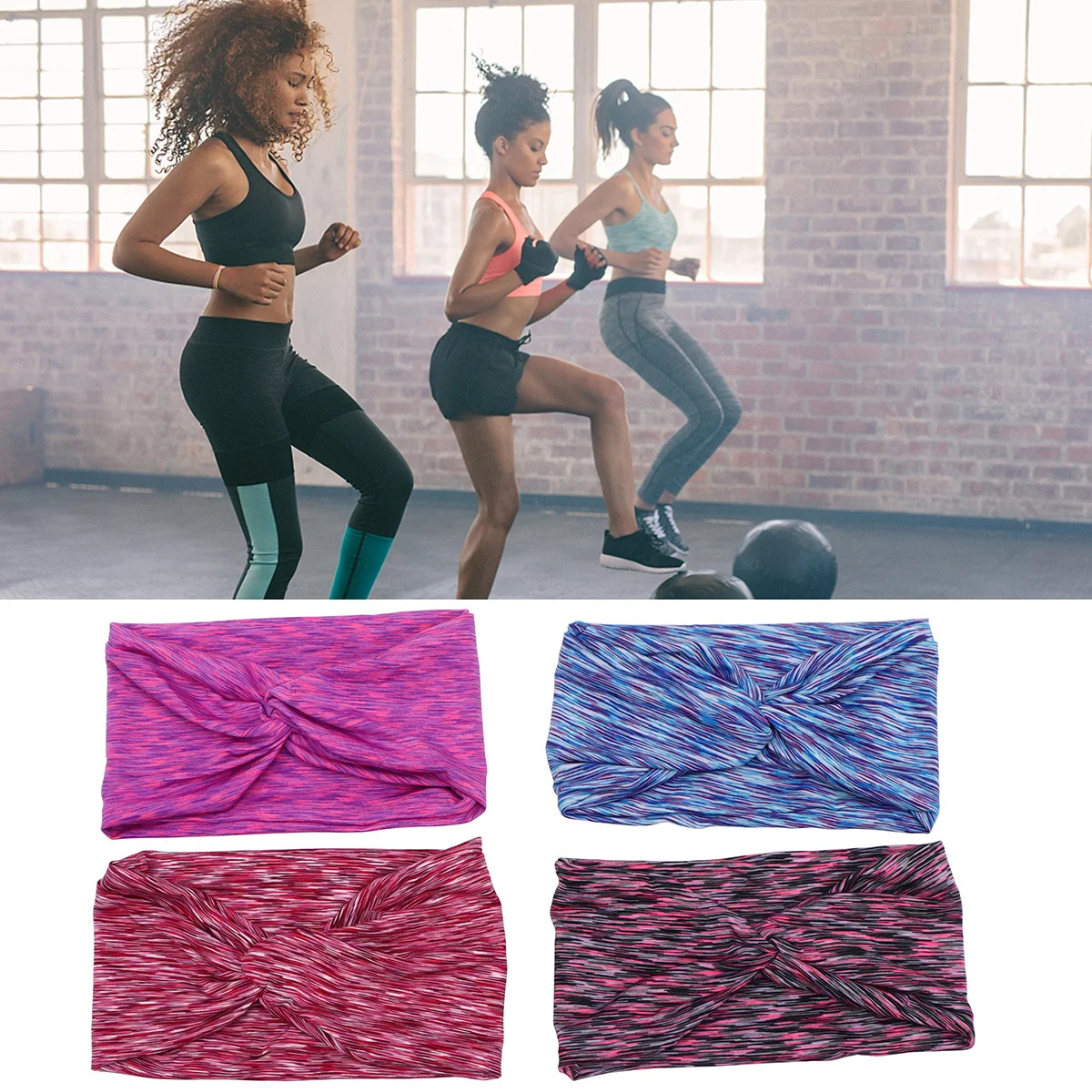 

4Pcs Quick Dry Elastic Headband Moisture Wicking Hair Band for Workout Fitness Yoga Running Non Slip Sport Headwrap