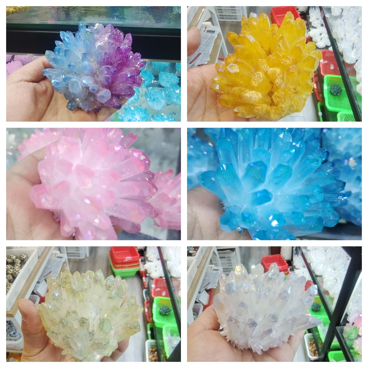 Natural Crystal Cluster flower electroplate Cluster Healing Spirit Energy mineral Specimen Home Decoration ornaments Decor Gift