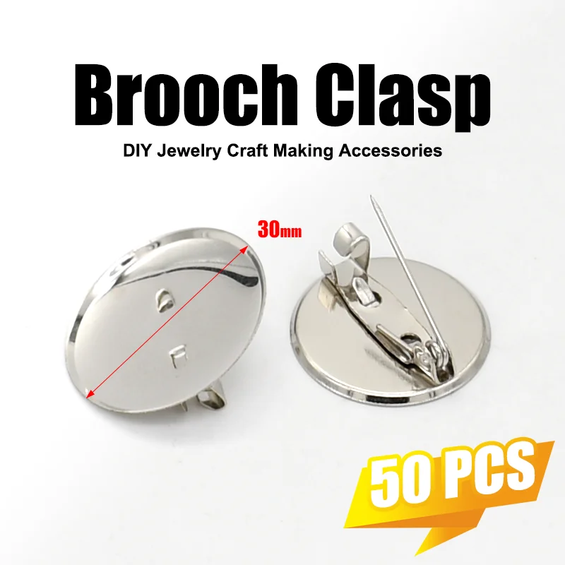 50Pcs 30mm Metal Brooch Clasp Pin Back Base for DIY Jewelry Making Craft Accessories