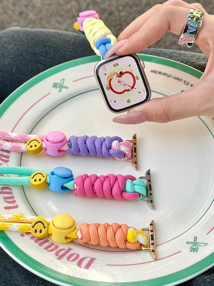 Nylon Lanyard Strap For Apple Watch Ultra 10 9 8 7 6 5 Se 4 Colorful Paracord Band For iWatch 38mm 41mm 42mm 44mm 45mm 46mm 49mm - view 2