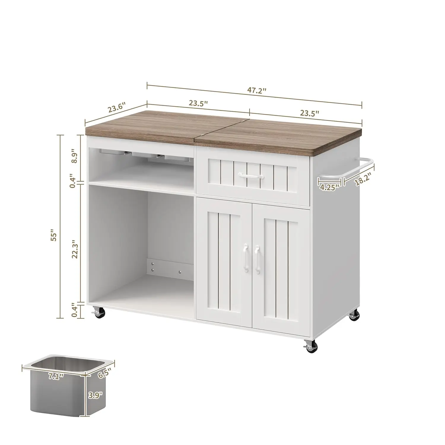 Foldable Serving Cart with Stainless Steel Pans, Drawer & Storage Cabinet, Mobile Buffet Station for Home & Party, Customized