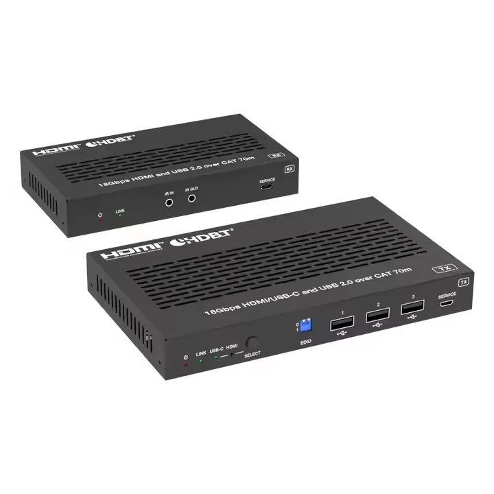 

2026 4K 60Hz USB-C HdbaseT HDMI 3.0 KVM Extender Over a Single CAT6A/7 Cable up to 70m with IR RS232 Control and POC