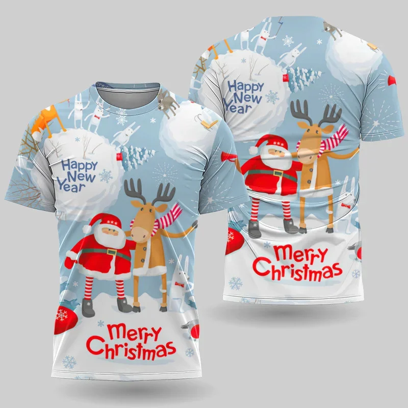 

Men's Women's Merry Christmas Theme T-Shirts Happy New Year Casual Short Sleeve Tees Festival Party Holiday Loose O-Neck Clothes