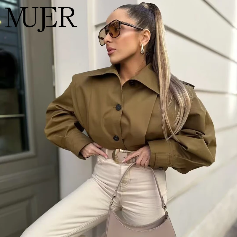 

MUJER Pleated Bomber Jackets for Women Oversized Jacket Woman Outerwears New in Coats and Jackets Long Sleeve Women's Jackets