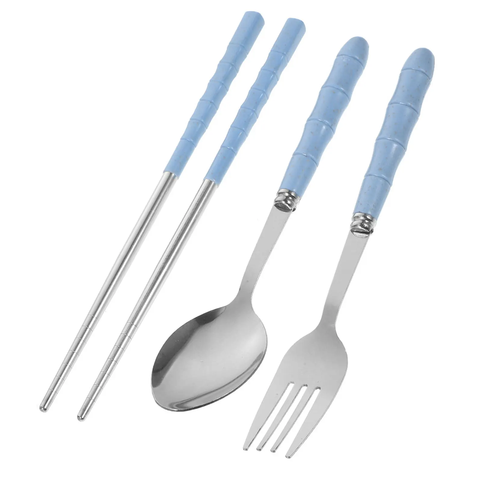 

Stainless Steel Cutlery Set Portable Blue Tableware Dinner Service Fork Spoon Chopsticks Wheat Straw Case Travel Gifts