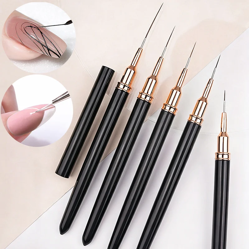 5 Stück Nail-Art Liner Pinsel für Streifenzeichnung, Verlängerte Linien, UV-Gel-Malerei, 7/9/11/15/25mm Professionelle Nagelstifte für Maniküre