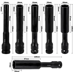 128mm Deep Impact Socket 1/2'' Drive Hub Nuts Flywheel Hexagon Wrench Hex Socket Head 7-24mm Adapter Spanner Converter