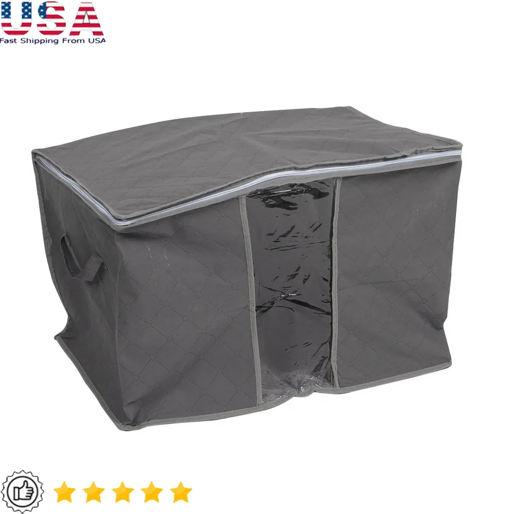 

Gray Zipper Storage Bag Organizer Container Quilts Clothes Bedding Nylon Plastic Foldable Basket Space Saving Storage Solution