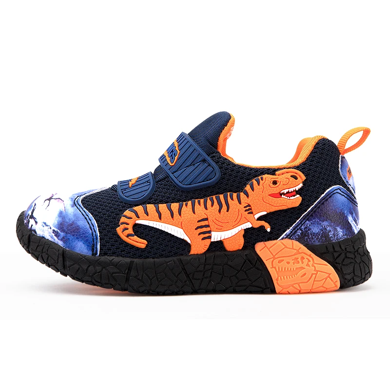 EXDINO Spring Boys Children Shoes Mesh Breathable Kids LED Light Up T-Rex Glowing Sneakers Girl Outdoor Casual Shoes Comfortable