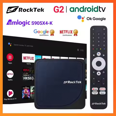 RockTek G2 4K TV Box Amlogic S905X4-K Media Player Android 14 ATV Stream Netflix Google Certified DTS Dolby Audio Vision ATMOS