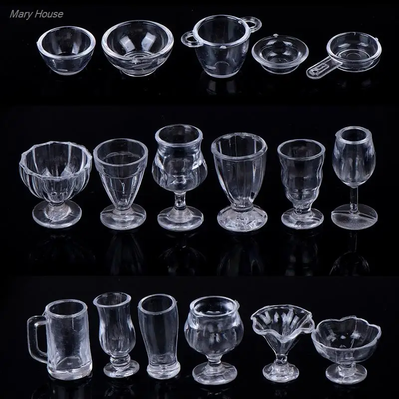 1:12 인형 집 귀여운 미니 투명 DIY 척 놀이 주방용품 장난감, 음료수 컵 접시 식기 미니어처, 17 개/세트 인기