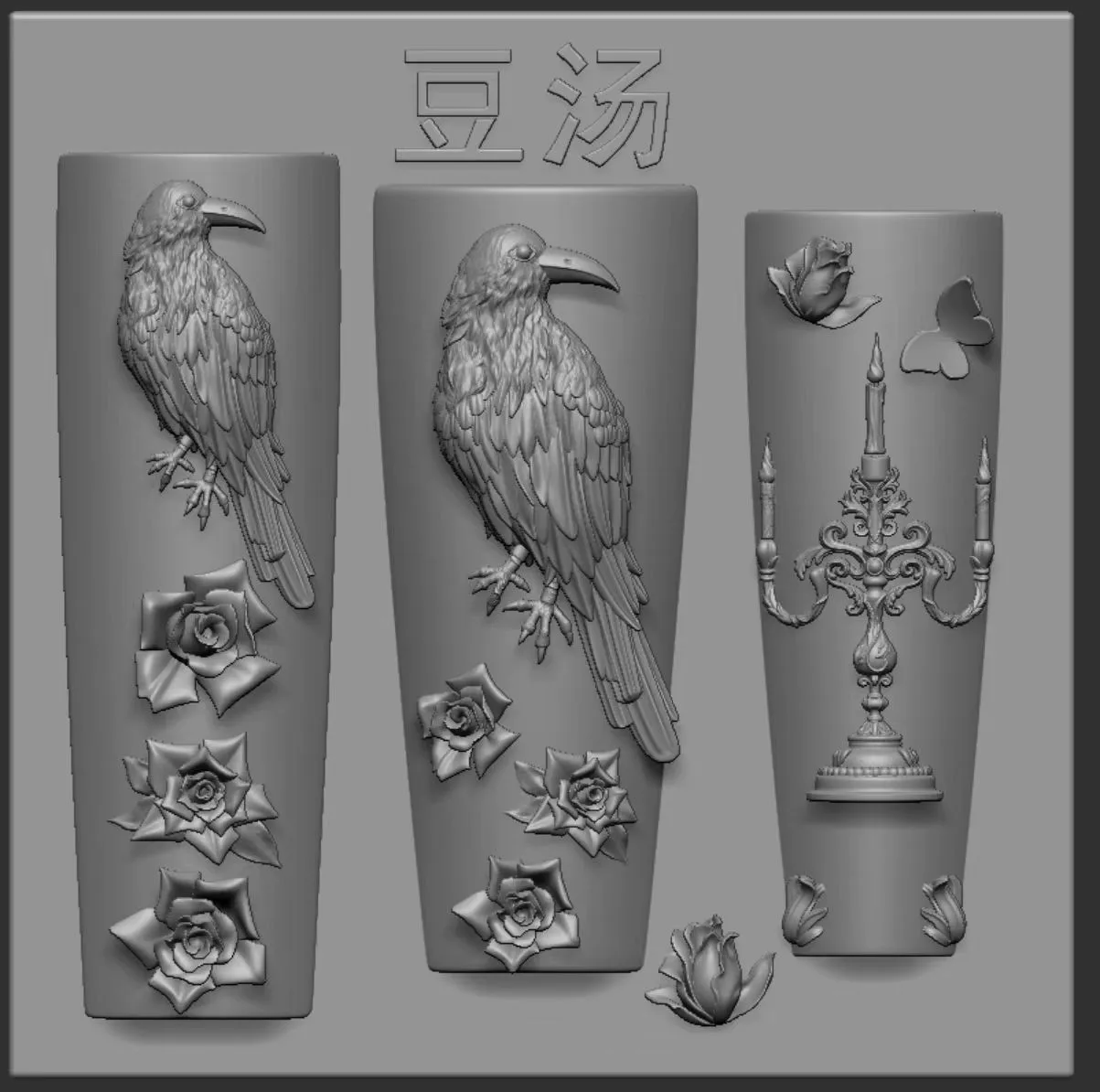 Dark style retro 3D spine bone rose skull hand sickle skull hand thorn lace baroque crow candlestick Silicone Nail Art Mold—Box - view 5