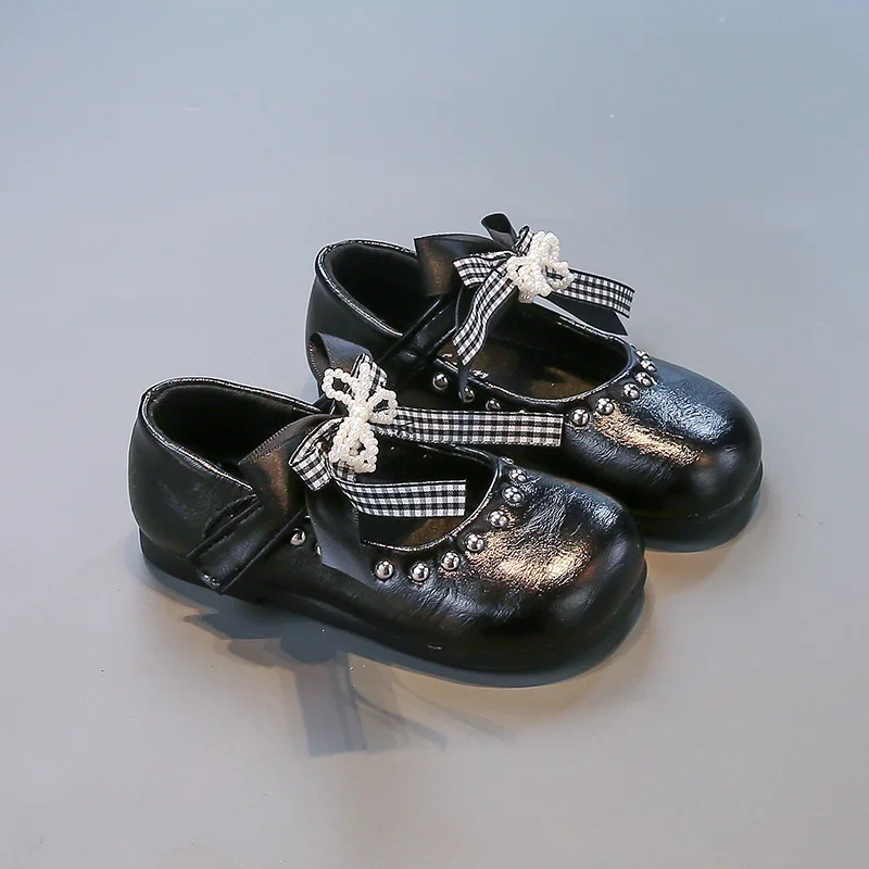 New Spring Autumn Girls Causal Leather Shoes Elegant Bowknot Princess Fashion Children's Flats Wedding Party Kids Dress Shoes