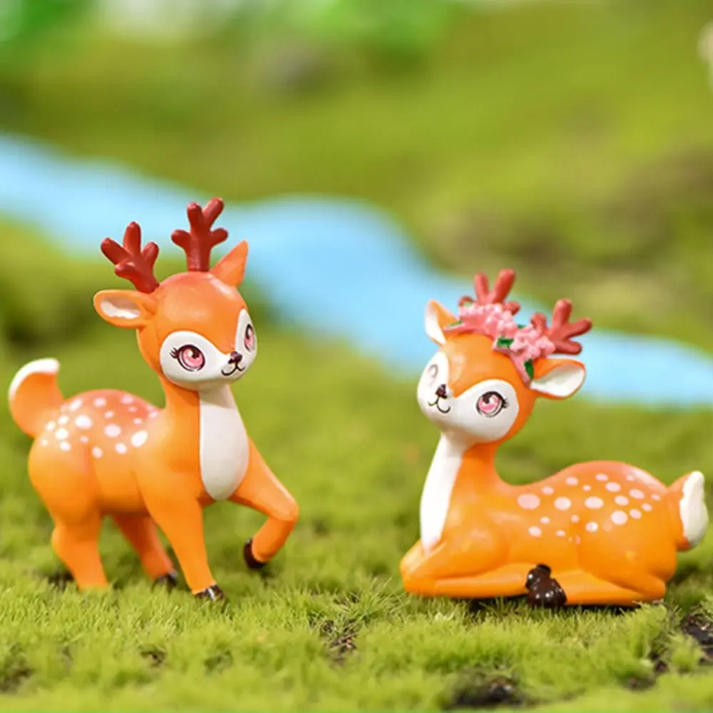 Artificial Mini Sika Deer Giraffe Cartoon Animal Figurine Baking Cake Topper Moss Terrariums Fairy Garden Dollhouse Home Decor