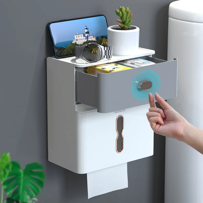 

Wall Mount Toilet Paper Holder with Induction Light Multifunction Storag Rack Waterproof Toilet Roll Holder Bathroom Accessories