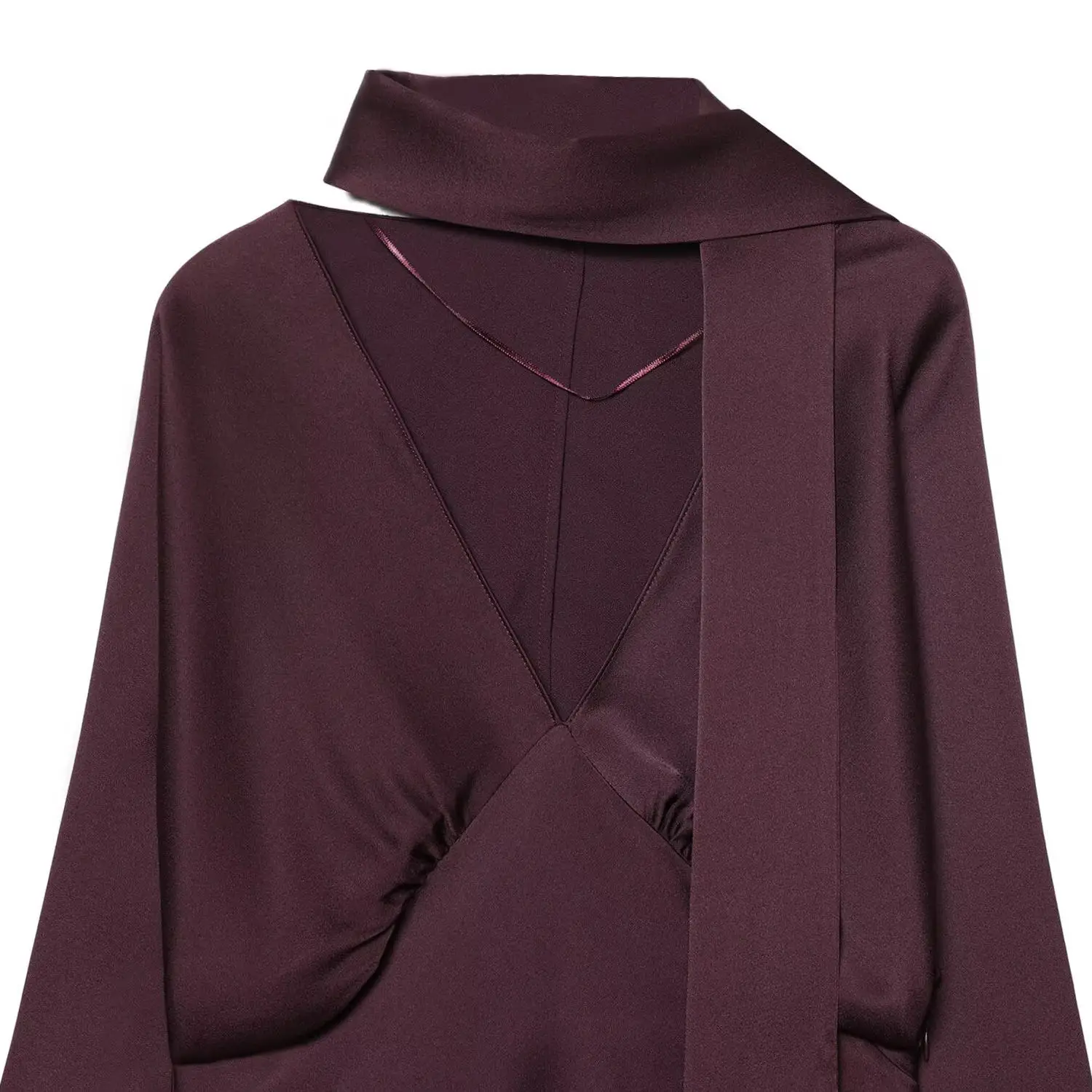 Ele Silk Satin Feel Schal Dr Design Herbst New Sle Damen Faion Pure Color Straight Tube Long Sve Slim Fit Casual