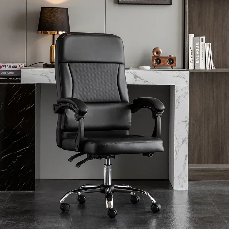 Chaise de Bureau Confortable en Cuir, Meuble Ergonomique, Réglable et Simple