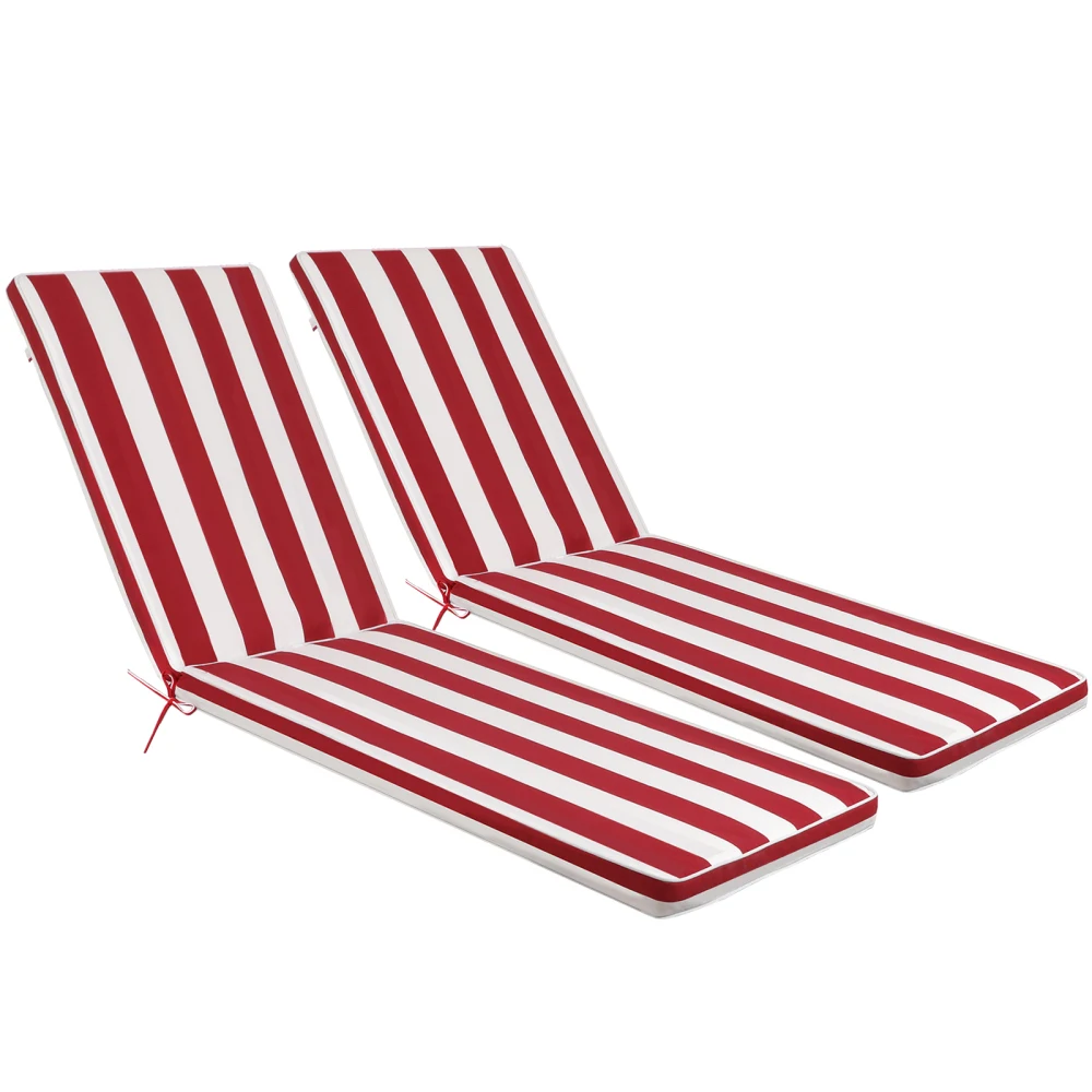 

2PCS Set Outdoor Lounge Chair Cushion Replacement Patio Funiture Seat Cushion Chaise Lounge Cushion-Red/white