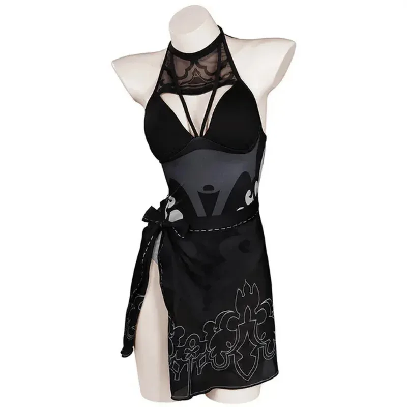 Game NieR Automata 2B Cosplay Costumes Swimsuit Black Slip Dress Summer Skirt Sexy Uniform Yarn Swimwear Girls Adults Full Set
