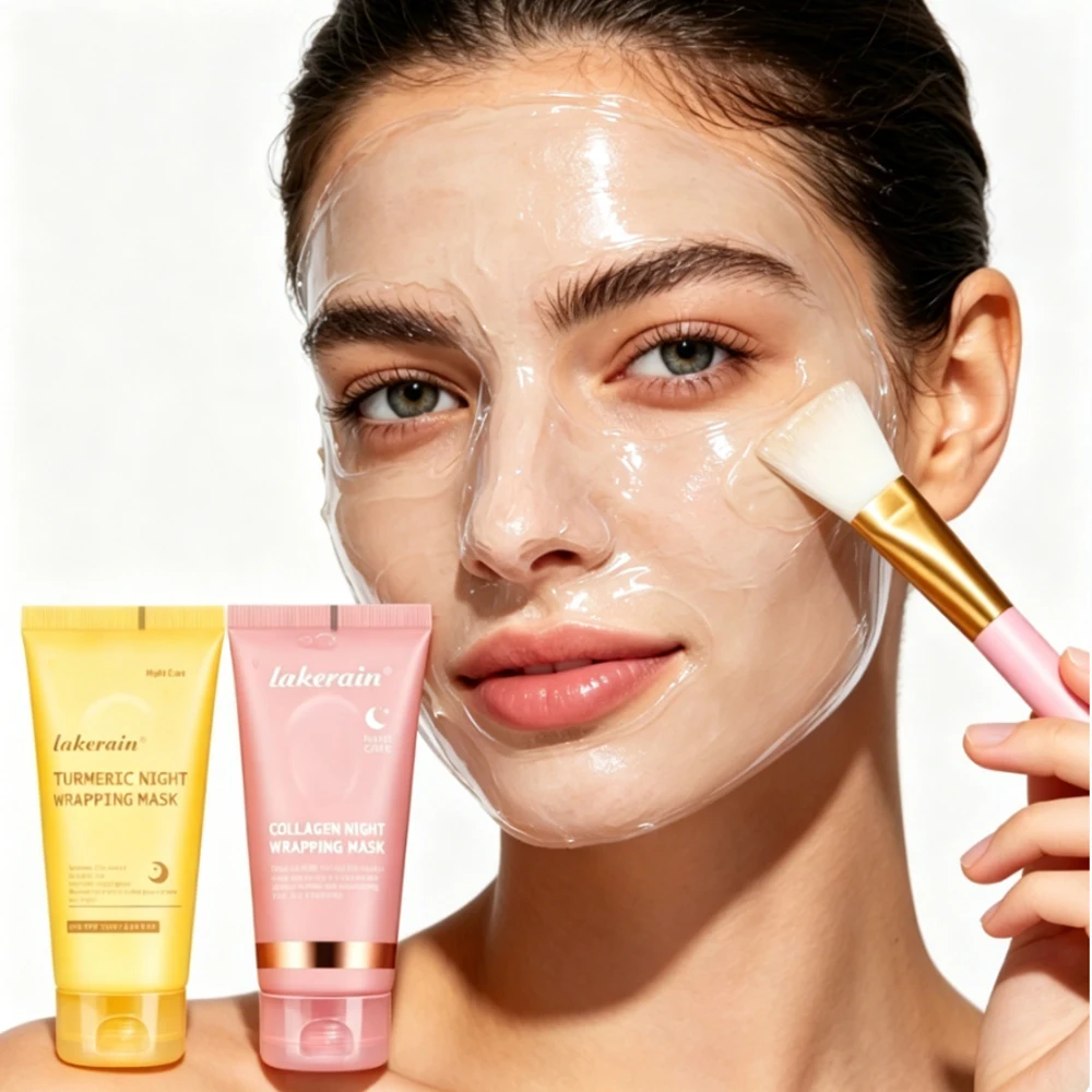 Mascarilla Facial Nocturna Coreana de Cúrcuma y Colágeno Bio Pack, Mascarilla Desprendible para Dormir, Antienvejecimiento, Reafirmante, Hidratante, Reparación Profunda, Cuidado Facial