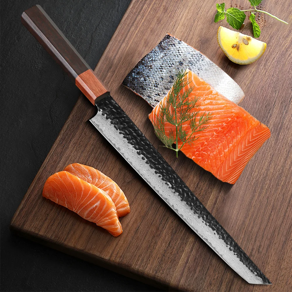 Imagem -02 - Turwho-faca de Aço Damasco para Sushi Faca de Cozinha Japonesa Filé de Peixe Salmão Forjado à Mão