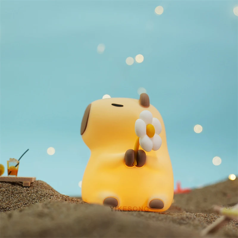 Cute Silicone Mango Capybara Night Light RGB Timing Function Nightlight Gift USB Rechargeable Animal Touch Bedside Sleep Lamp