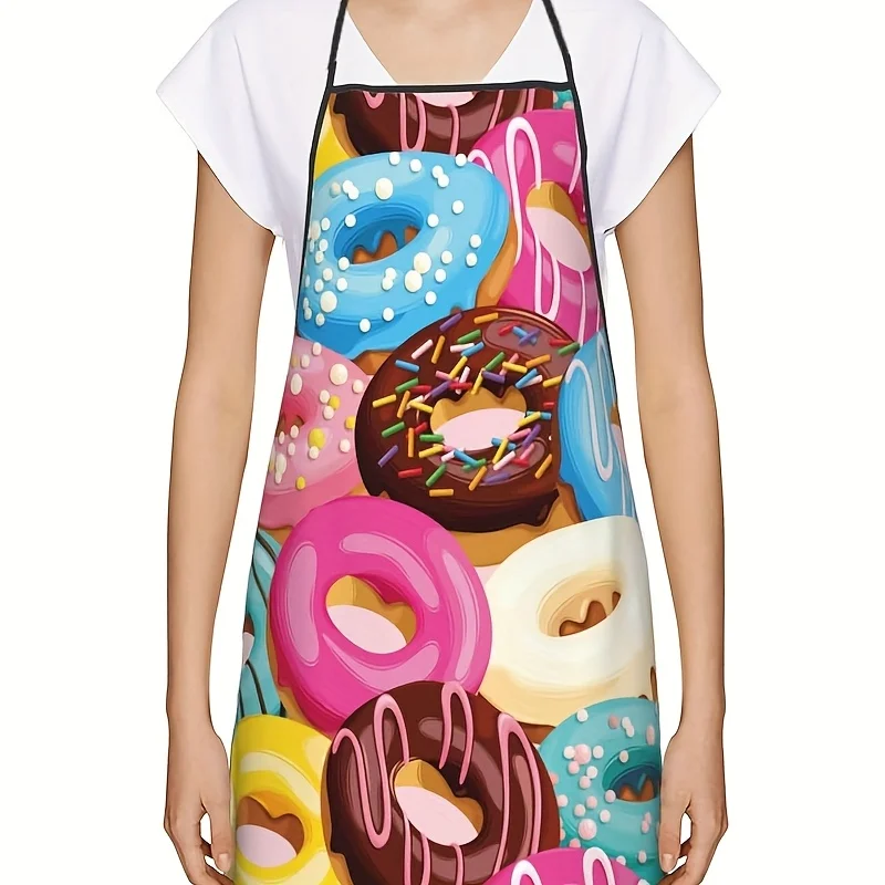 Colorful Donut Pattern Apron - Vibrant Polyester Fabric, Ideal for Couples' Joy Parties & Kitchen Baking Accessories