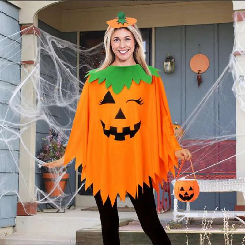 

Halloween Pumpkin Cape Three-Piece Set Fashionable Cosplay Clothing Adult Party Dress Performance Costume Y2k Clothes