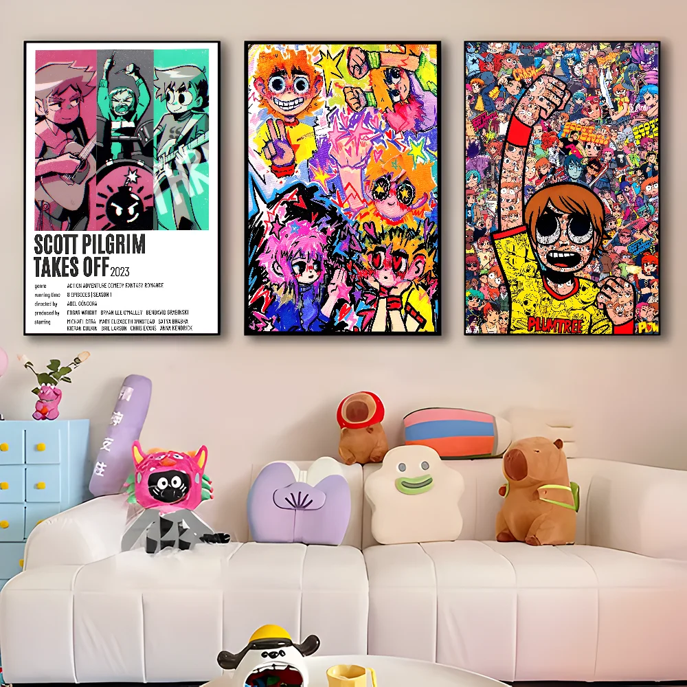 Scott Pilgrim Takes Off Classic Movie Posters Waterproof Paper Sticker Coffee House Bar Decor Art Wall Stickers