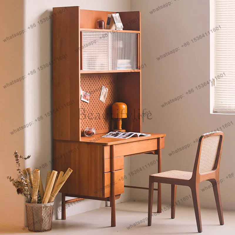 LSpolehome Nordic medieval solid wood dining side cabinet desk minimalist office computer desk narrow cabinet