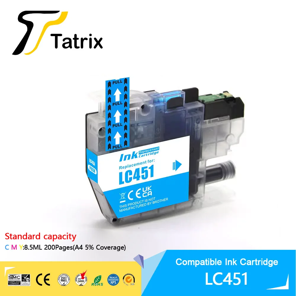 خرطوشة حبر متوافقة مع السعة القياسية من Tatrix LC451 LC 451 للطابعة Brother DCP-J1050DW، DCP-J1140DW، MFC-J1010DW