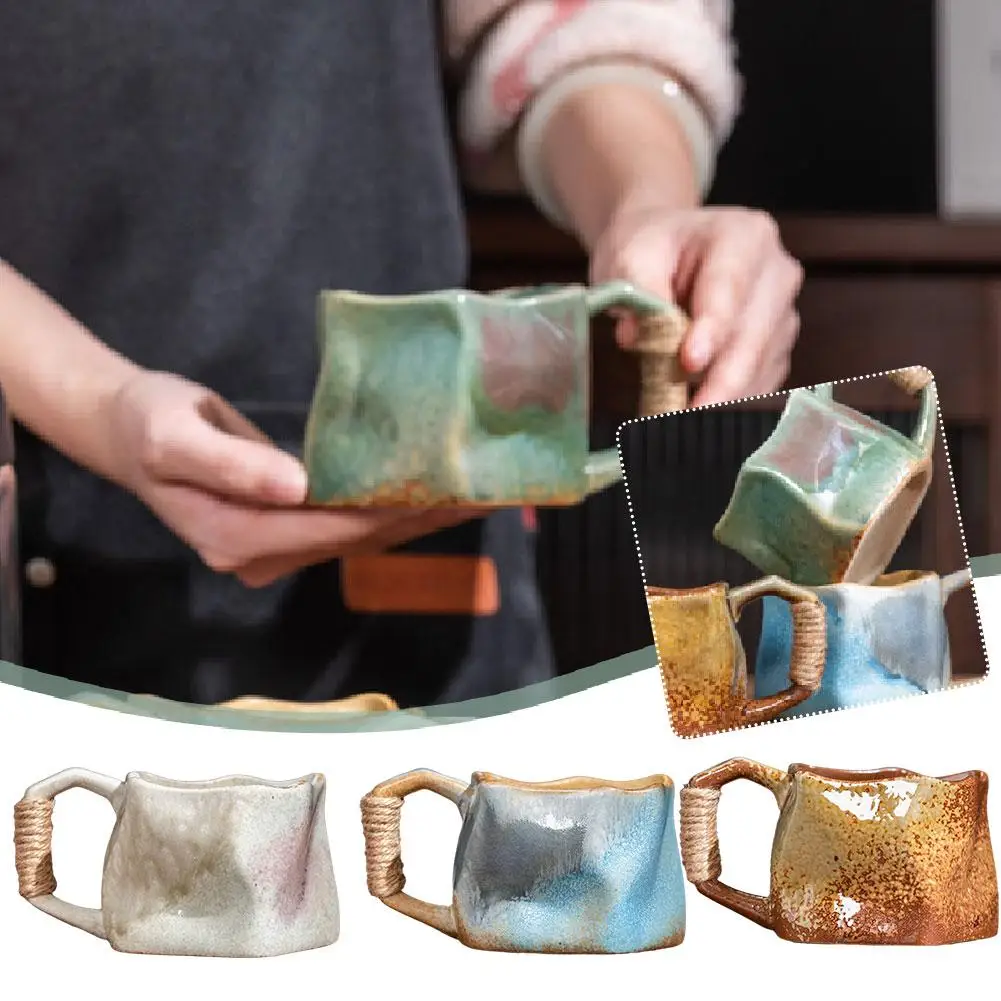 Creative Rough Pottery Coffee Cup Retro Rope Ceramic Room Mug Living Tea Shaped Decoration Irregular Cup Drinking Japanese Y7B0