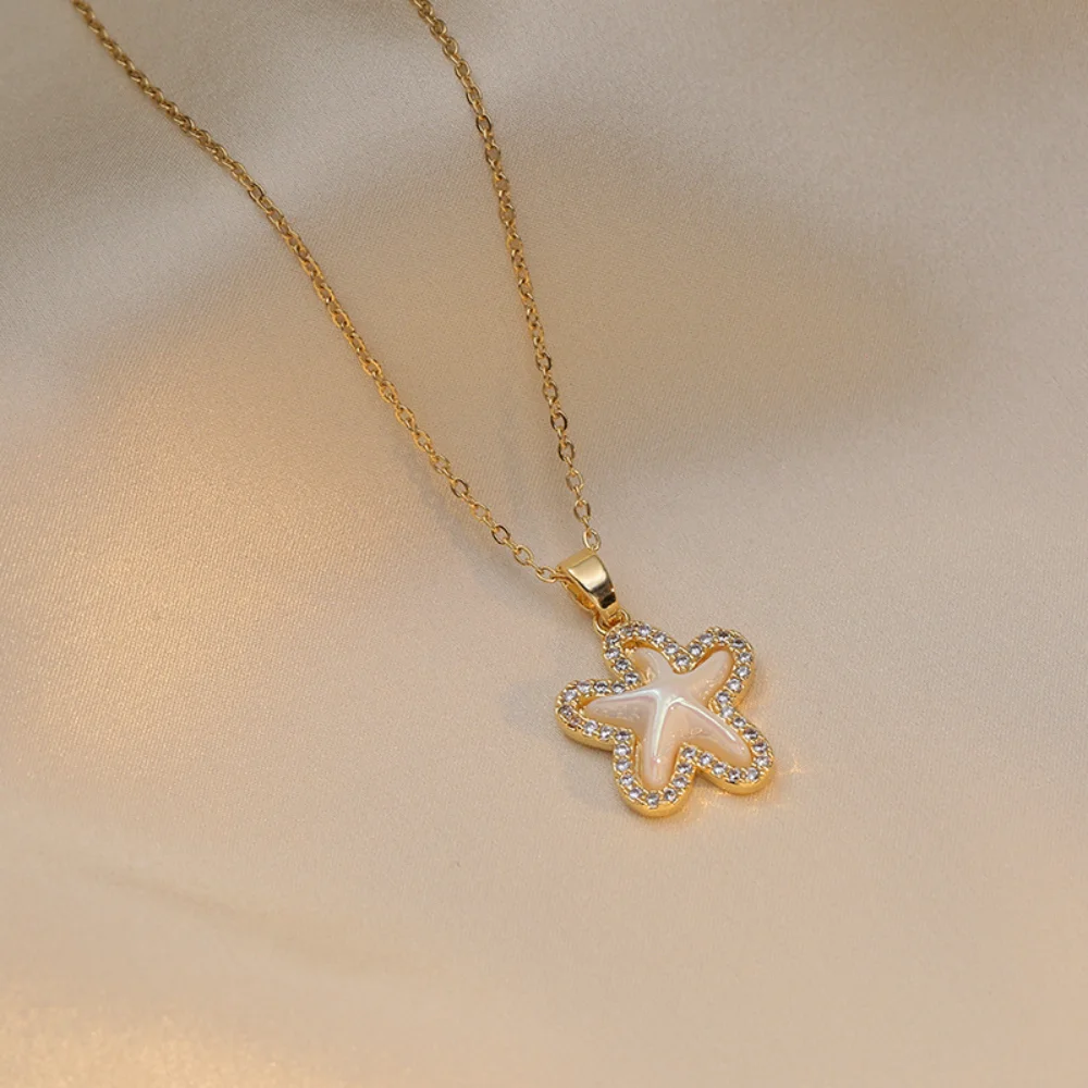 

Bright hair does not fade, romantic starfish, five-pointed star necklace, girl, fresh color, gold, titanium steel, cute clavicle