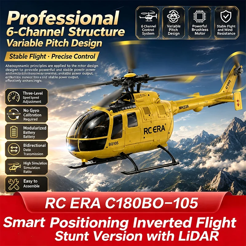 RC ERA C180 Brushless BO105 Auto Stabilized Simulated armed RC Helicopter One-Key Inverted Flight Optical Flow Lidar RTF