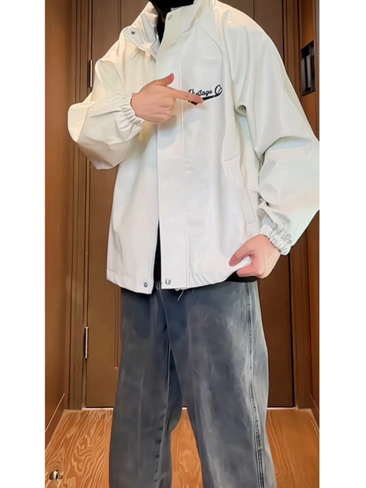 

American Retro Fce Lined Biker Jaet Men's Faionable Winter White Stand Collar Motorcycle Jaet Guangzhou Baseball Uni...