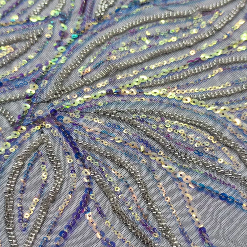 French Lace Embroidered African Tulle Mesh Fabric with Beaded and Sequin for Sewing Casual Occasional Wear TS1620